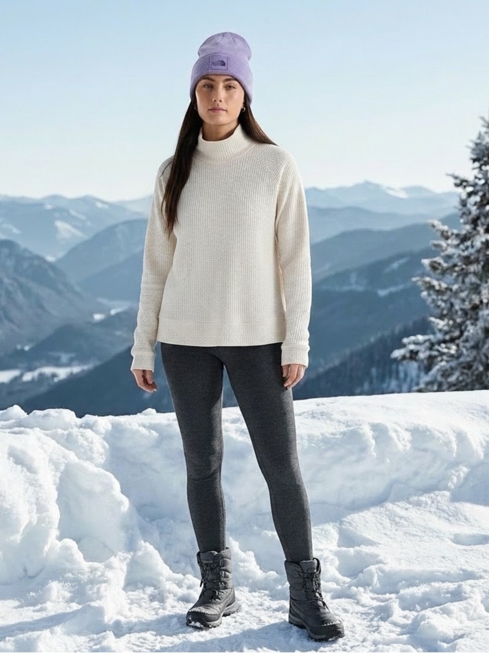 The North Face Chabot Waffle Knit Mock Neck Sweater Ivory Medium